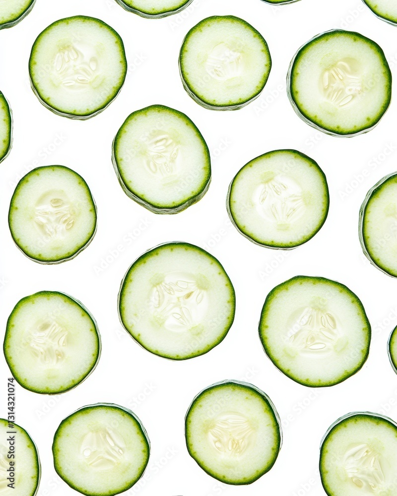 Fresh Green Cucumber Slices on White Background Fresh Green Cucumber Slices on White Background