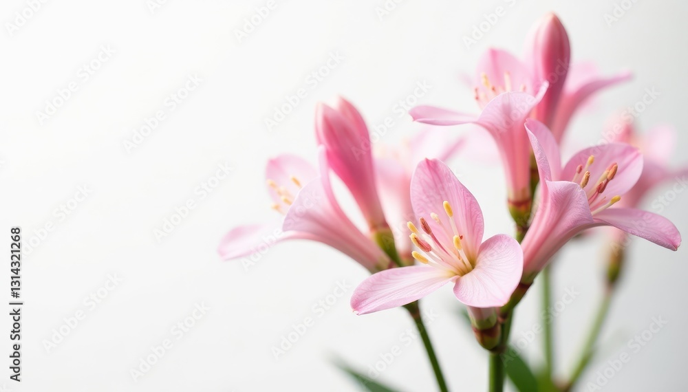 Close-up view of blooming freesia twigs, isolated, pure white backdrop , twigs, petals, photography Close-up view of blooming freesia twigs, isolated, pure white backdrop , twigs, petals, photography