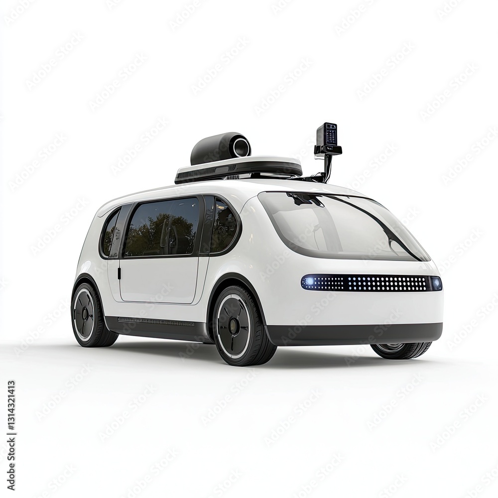 Obraz premium A futuristic self-driving robotic taxi, isolated on a white background, symbolizing AI-powered transportation.