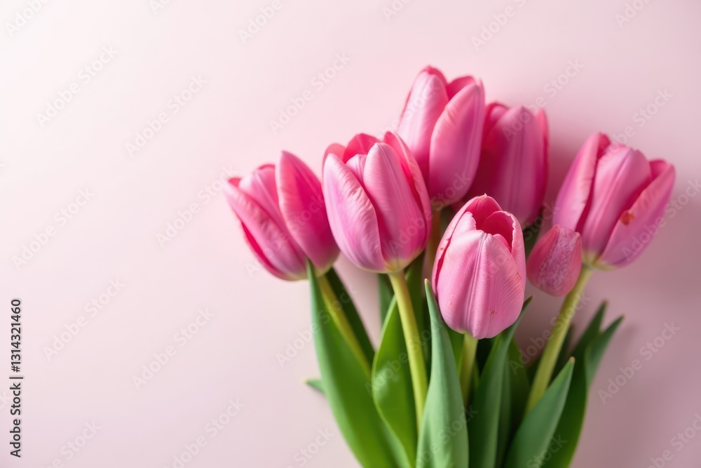 Cluster of pink tulips against a white and pink ombre background , flora, floral design, white Cluster of pink tulips against a white and pink ombre background , flora, floral design, white