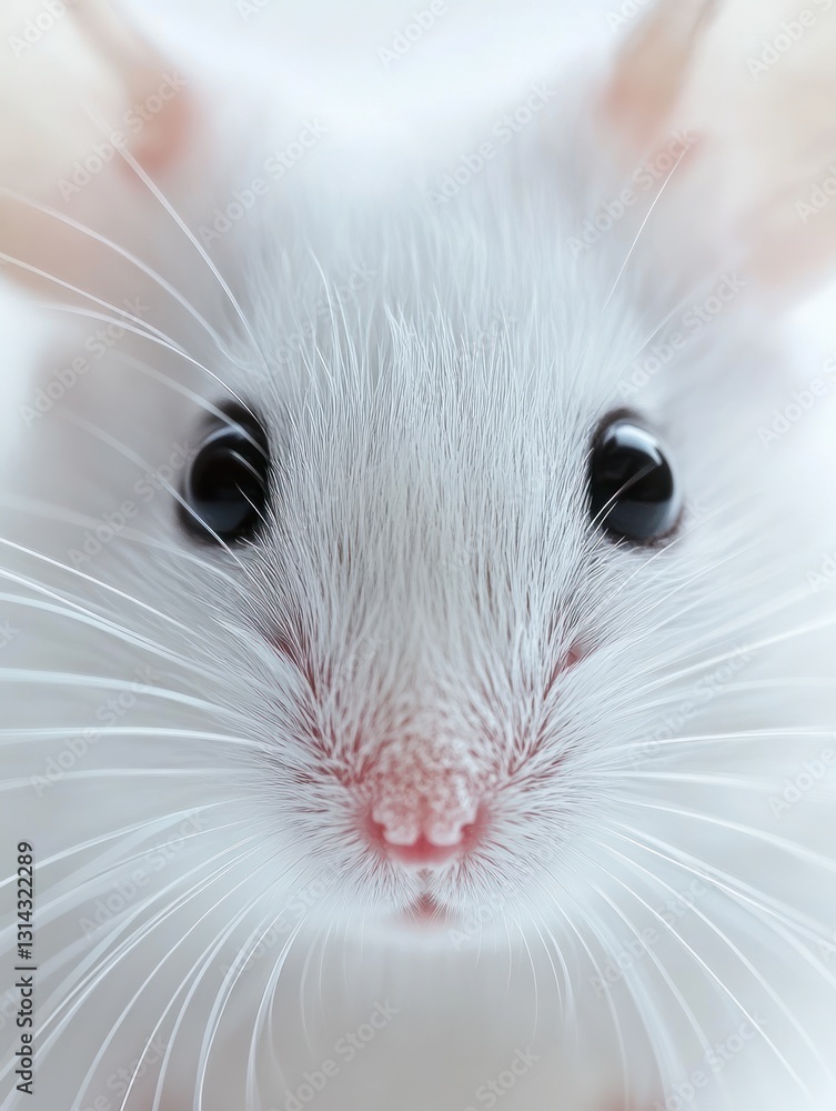 Extreme close up of white laboratory mouse for scientific research and study Extreme close up of white laboratory mouse for scientific research and study