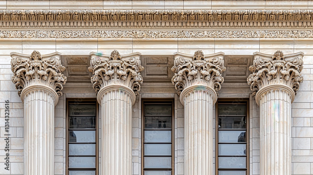 Obraz premium Ornate Architectural Columns with Intricate Details on Historical Building Facade