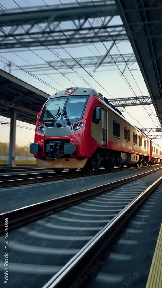 Aerodynamic passenger electric train ready for departure at railway station, railroad junction Aerodynamic passenger electric train ready for departure at railway station, railroad junction