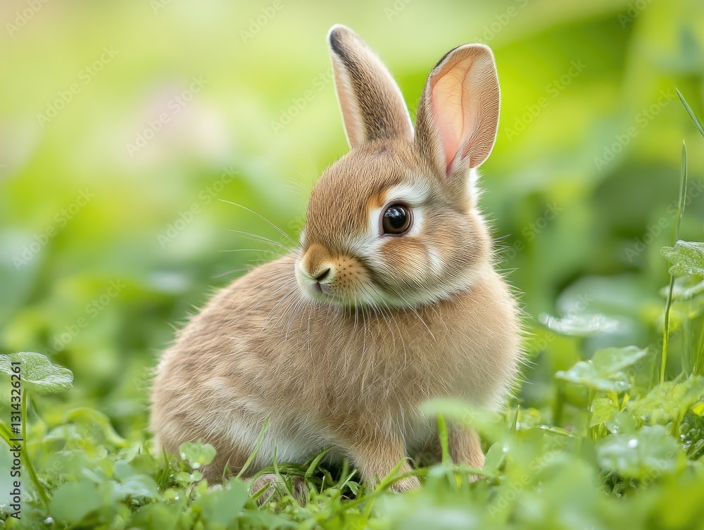 Fototapeta premium Portrait of a Serene Rabbit Amidst Lush Greenery and Gentle Sunlight