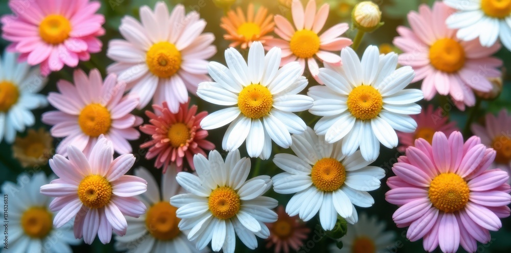 Fototapeta premium Delicate chamomile blossoms arranged in a vibrant collage , collage, floral