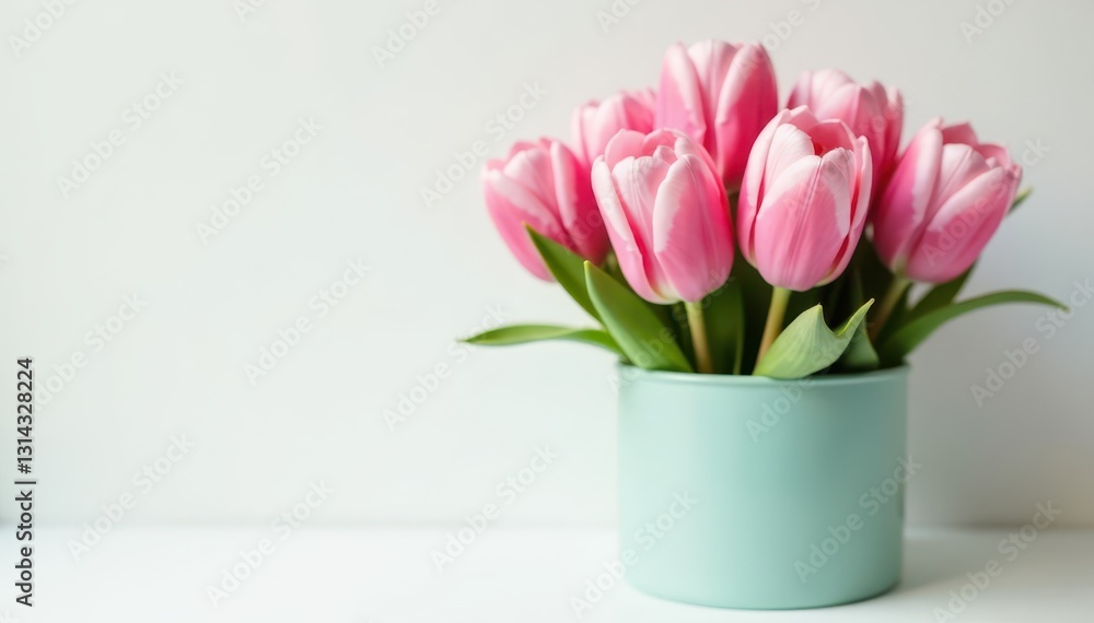 Delicate pink tulips in pastel hatbox on white , color, pastel hatbox, decoration Delicate pink tulips in pastel hatbox on white , color, pastel hatbox, decoration