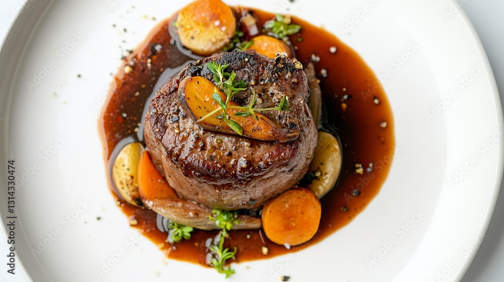 Gourmet Steak Dinner with Roasted Vegetables and Rich Sauce Gourmet Steak Dinner with Roasted Vegetables and Rich Sauce