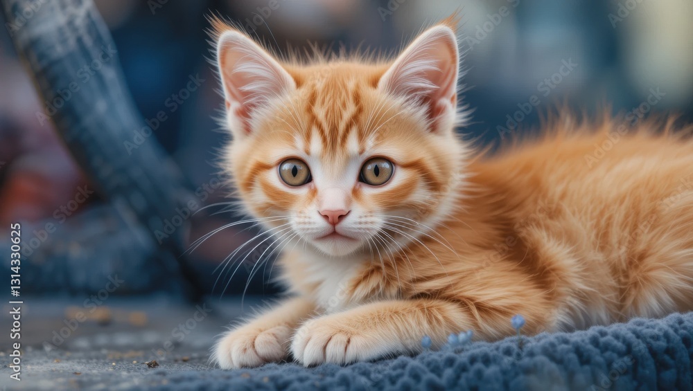 Closeup of a Cute Orange Tabby Kitten with Expressive Eyes Relaxing Outdoors on a Sunny Day Closeup of a Cute Orange Tabby Kitten with Expressive Eyes Relaxing Outdoors on a Sunny Day