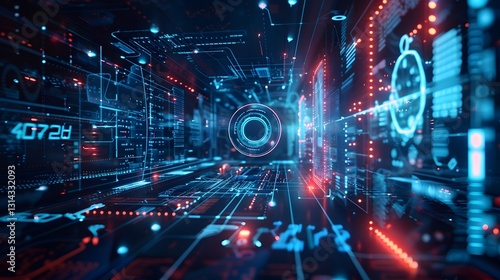 Wallpaper Mural Futuristic Augmented Reality Inspired Blue Tech Interface with Holographic Visuals and Neon Lighting Torontodigital.ca