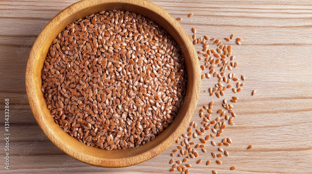 Wooden Bowl of Flax Seeds Top View Composition, Brown Seeds on Wood, Healthy Food Concept, Flax Seed Nutrition flax seeds, healthy food Wooden Bowl of Flax Seeds Top View Composition, Brown Seeds on Wood, Healthy Food Concept, Flax Seed Nutrition flax seeds, healthy food