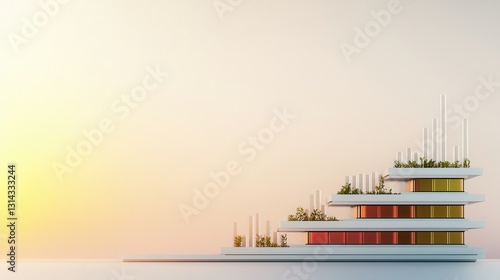 Modern building with green plant on roof symbolizing sustainable investment opportunities with copy space for designs