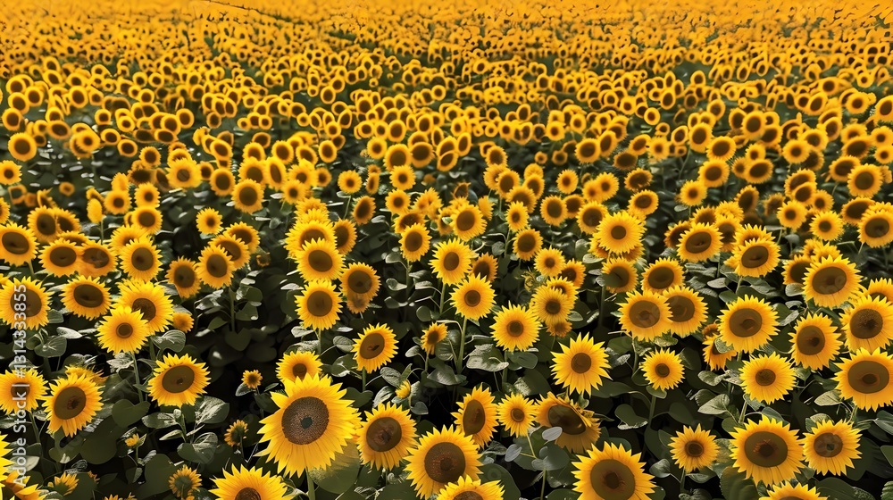Sunflower Field Coexisting with Solar Panels and Wind Turbines Showcasing Harmony between Nature and Technology