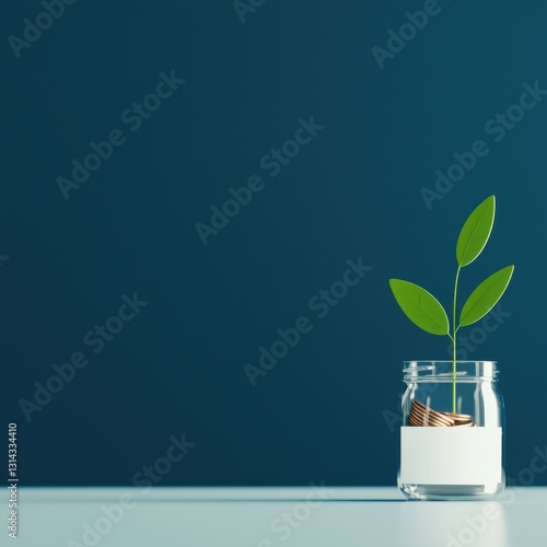 Lush green plant thriving in a glass container symbolizing savings growth and financial prosperity in a stylish presentation