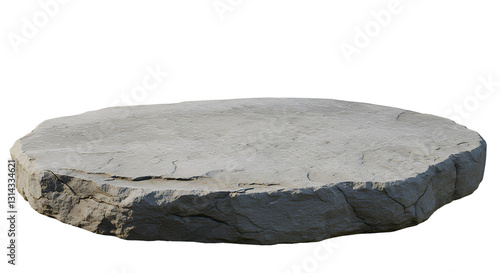 A large, flat rock slab with a rough, cracked surface and jagged edges, isolated on a transparent background.