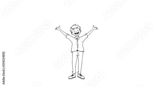 Happy person celebrating against white background