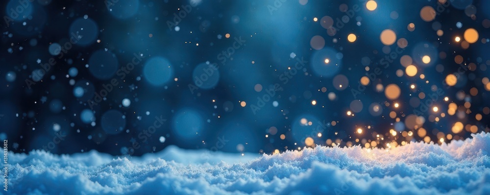 Glimmering gold snowflakes descend, magical snowy scene, deep blue backdrop , blue, season, peaceful Glimmering gold snowflakes descend, magical snowy scene, deep blue backdrop , blue, season, peaceful