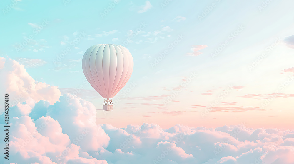 Fototapeta premium Hot air balloon floating in pastel sky