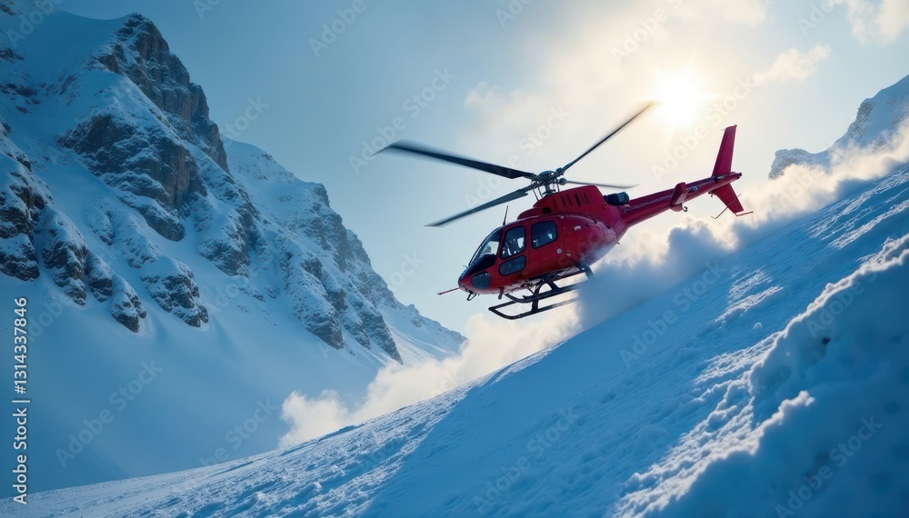 Helicopter rescue operation amidst heavy snowfall, operation, winter, aerial Helicopter rescue operation amidst heavy snowfall, operation, winter, aerial