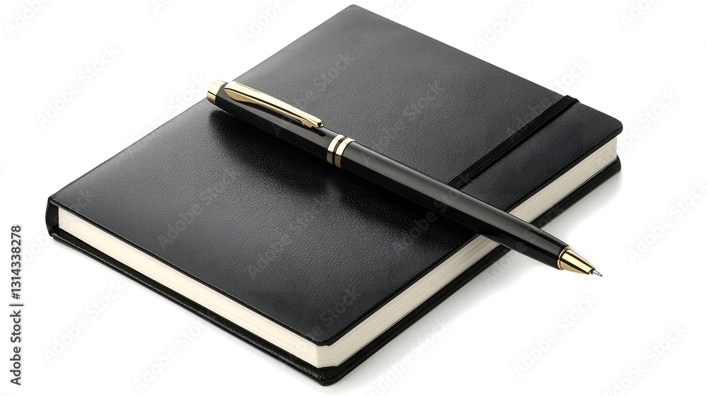 Minimalist Notebook and Pen on Plain White Background