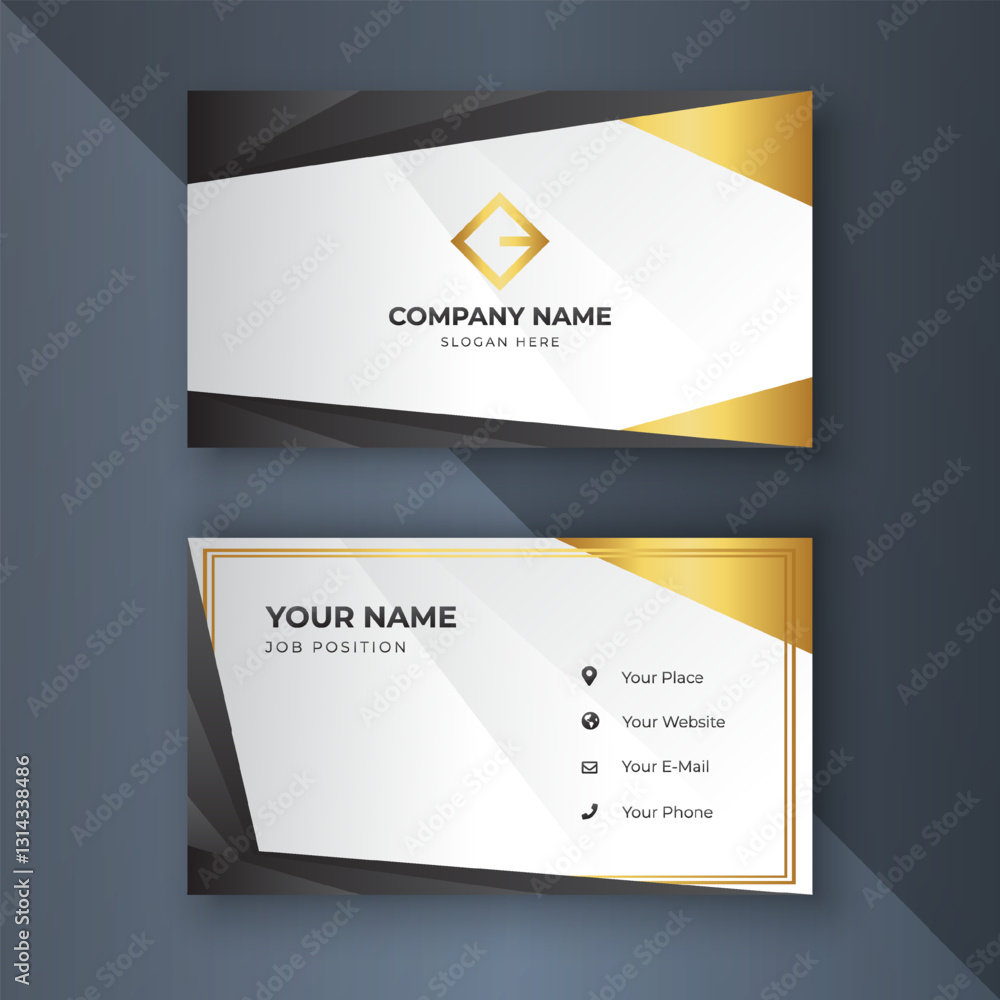 Fototapeta premium Elegant gold-trimmed business cards on dark grey background