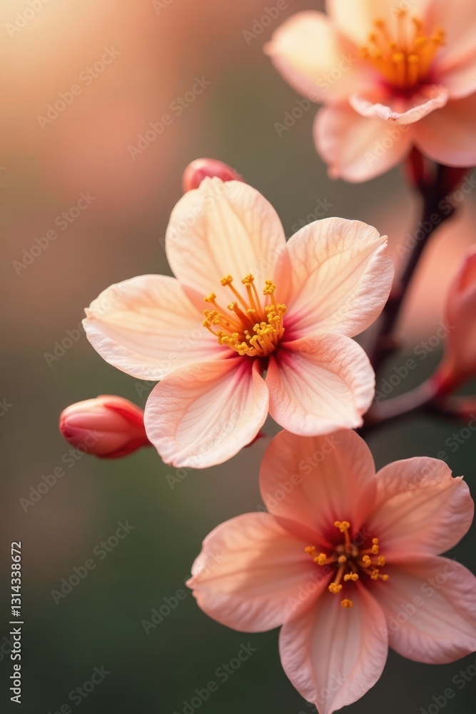 Obraz premium Intricate apricot & peach blossoms, soft focus, background, summer, pretty