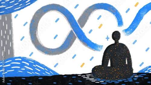 Wallpaper Mural A serene illustration of a meditating figure against abstract designs representing infinity and tranquility. Torontodigital.ca