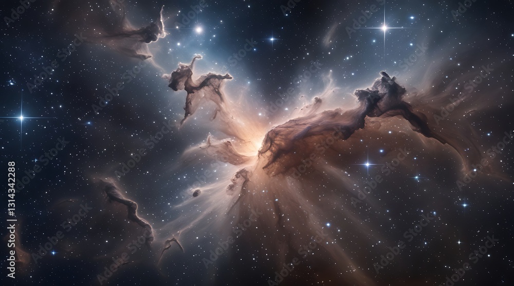 Fototapeta premium stunning view of a nebula in deep space, with intricate clouds of gas and dust illuminated by surrounding stars, creating a visually captivating and scientifically significant scene.