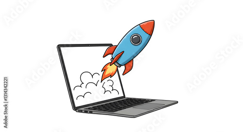 Space Rocket Icon Illustration on White Background