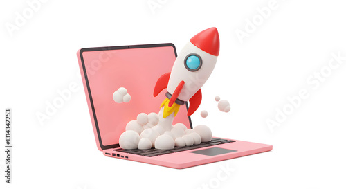 Space Rocket Icon Illustration on White Background