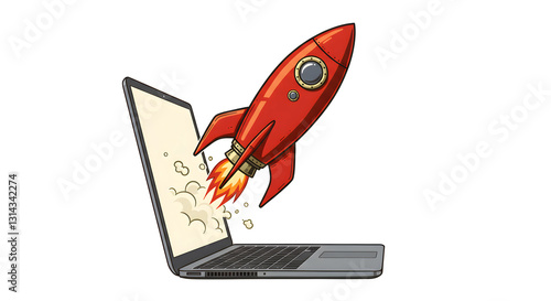 Space Rocket Icon Illustration on White Background