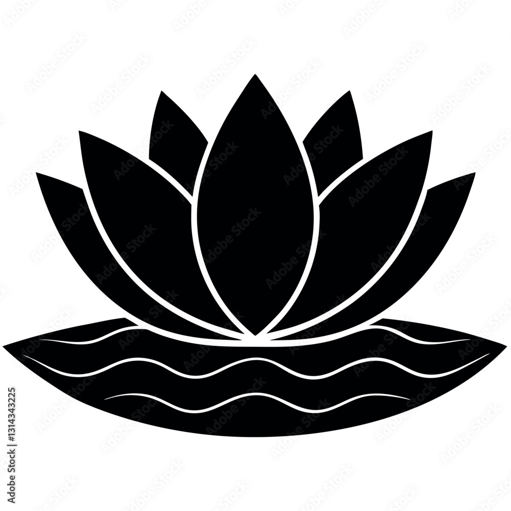 A lotus flower-icon-floating on water with layered. A lotus flower-icon-floating on water with layered.