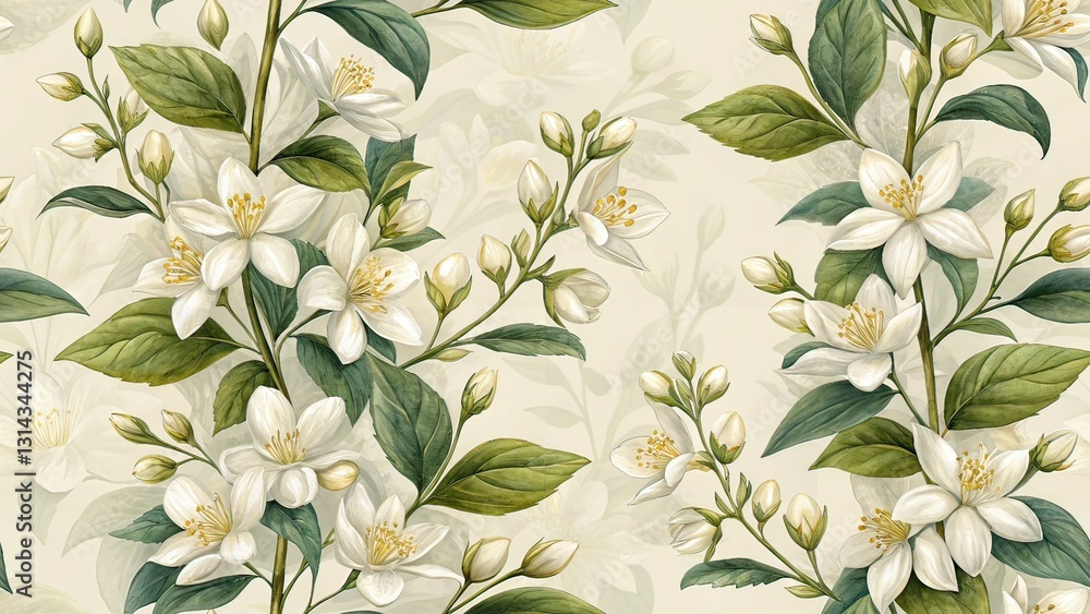 Jasmine Flowers Beige Background Flat Lay Photography Jasmine Flowers Beige Background Flat Lay Photography