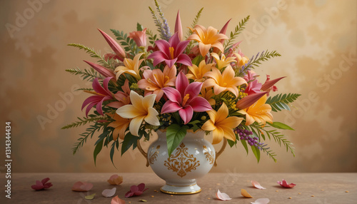 Beautiful floral arrangement in a vase with lilies representing elegance and natural beauty