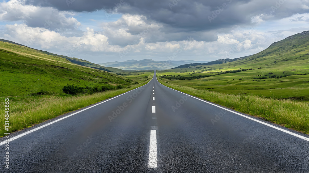 Fototapeta premium Empty Paved Country Road Through Green Valley Landscape