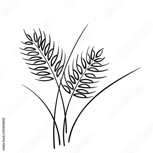 Wheat spikes in a simple line art style black and white vector illustration, Ideal for agriculture, farming, organic food, and rural-themed designs