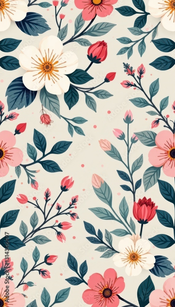 Pastel Scandinavian floral seamless pattern Geometric flower elements, vector illustration , bright, summer, subtle Pastel Scandinavian floral seamless pattern Geometric flower elements, vector illustration , bright, summer, subtle