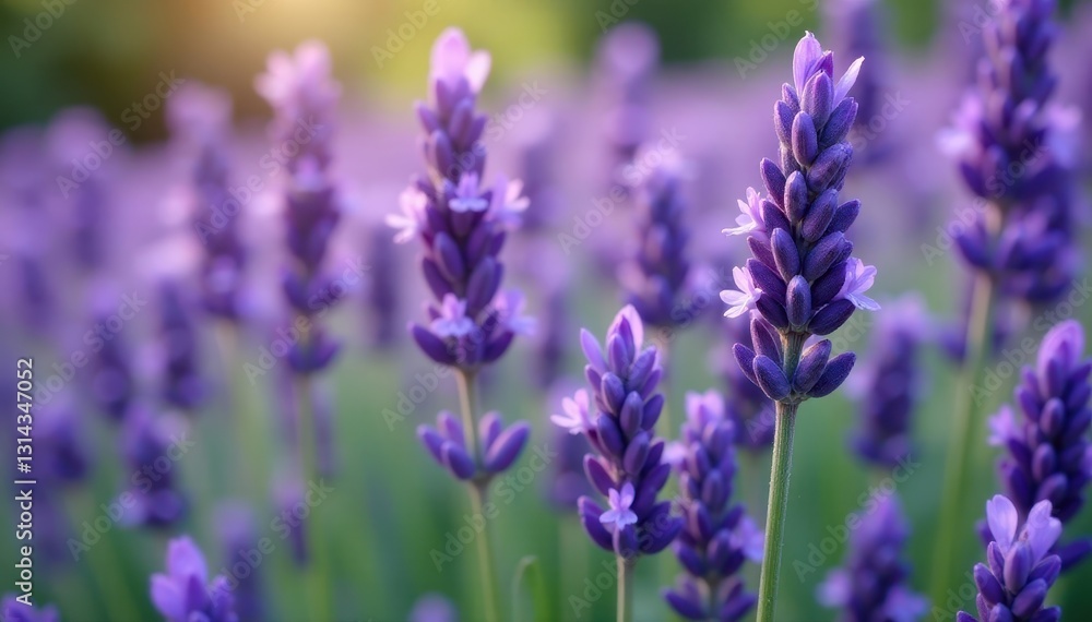 Naklejka premium Purple lavender flowers densely packed, delicate buds , flower buds, lavender