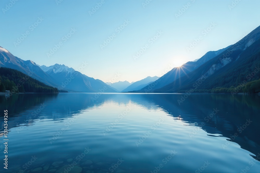 Serene blue lake, tranquil surface reflecting sky, calm, sky, outdoor Serene blue lake, tranquil surface reflecting sky, calm, sky, outdoor