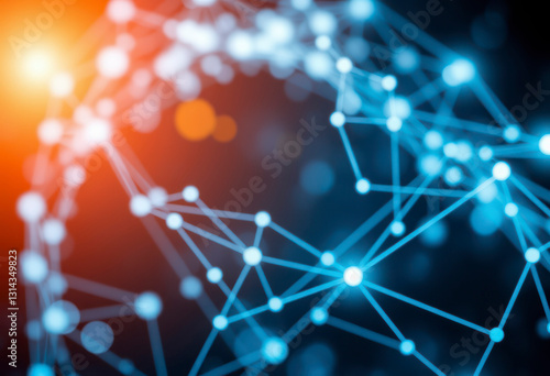 A vibrant abstract illustration features glowing nodes and lines, symbolizing technological connections in a digital landscape.