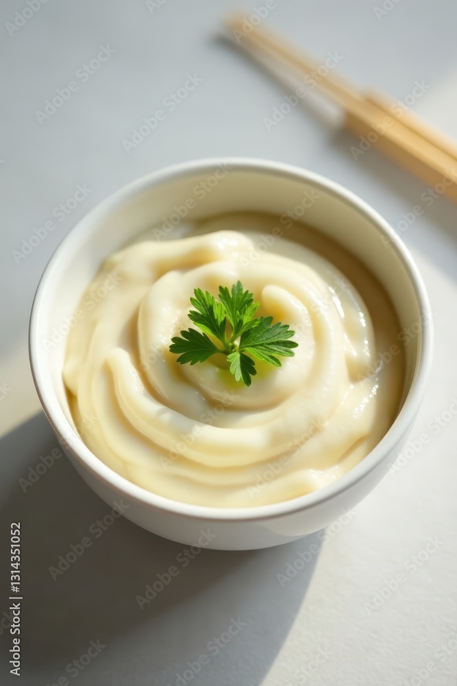 Smooth, creamy Shiro miso in a pristine white bowl , food styling, white Smooth, creamy Shiro miso in a pristine white bowl , food styling, white