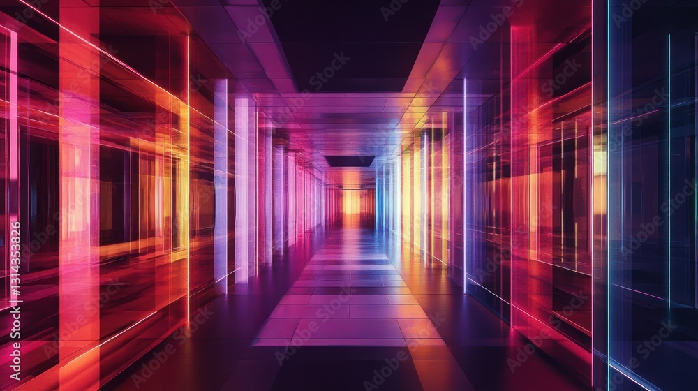 Abstract Corridor of Shimmering Light Beams: A Tunnel of Futuristic Color and Geometry Abstract Corridor of Shimmering Light Beams: A Tunnel of Futuristic Color and Geometry