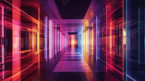 Wallpaper Mural Abstract Corridor of Shimmering Light Beams: A Tunnel of Futuristic Color and Geometry Torontodigital.ca