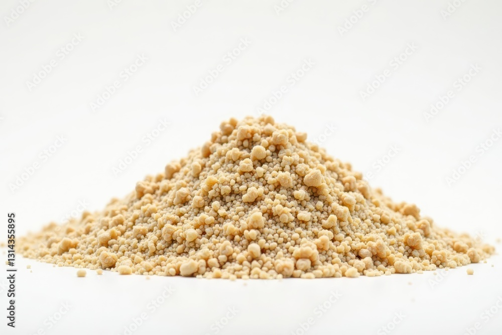 Textured heap of dry beach sand, light beige hue against pure white , copy space, minimal Textured heap of dry beach sand, light beige hue against pure white , copy space, minimal