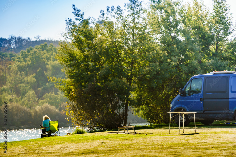 Camper van camping on nature in Portugal