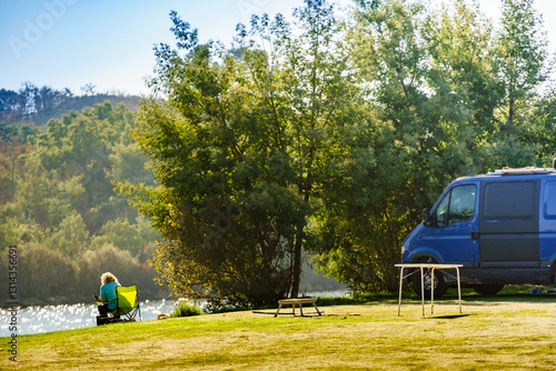 Obraz na płótnie Camper van camping on nature in Portugal w salonie