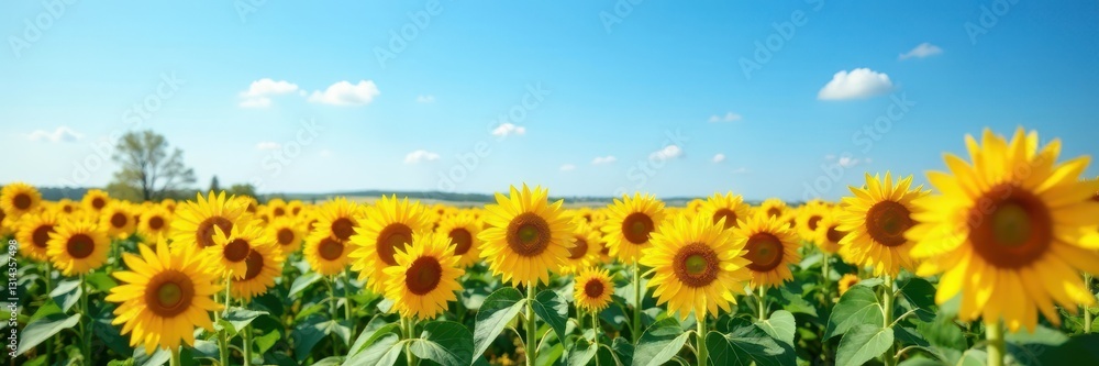 Vast sunflower field, vibrant yellow against a clear azure sky , clear sky, countryside Vast sunflower field, vibrant yellow against a clear azure sky , clear sky, countryside