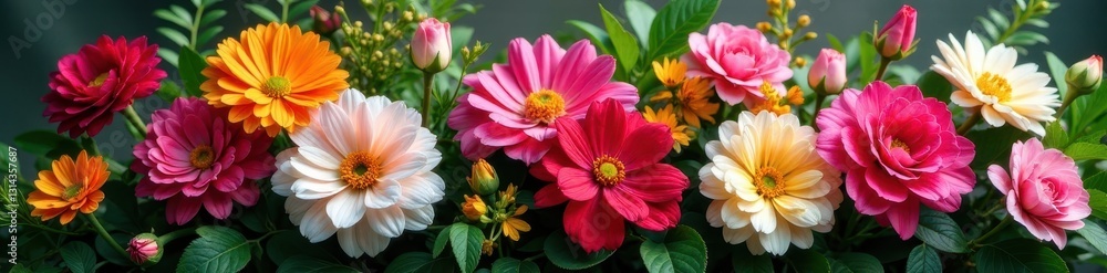 Vibrant bouquet, various blooms, lush greenery, arrangement, vibrant, picture Vibrant bouquet, various blooms, lush greenery, arrangement, vibrant, picture