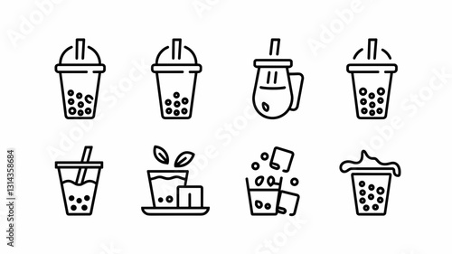 Beverage Vector Icon Set: Bubble Tea, Smoothies, Juice, and Drink Elements for Menus, Apps, and Graphic Designs