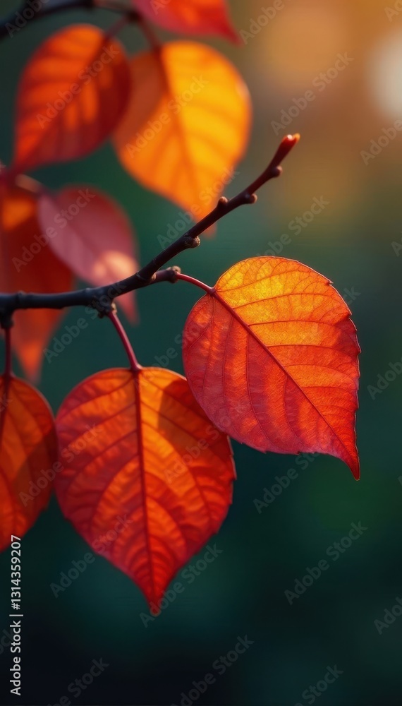 Vibrant red, orange, yellow leaves on a bare branch , tree, bright, colorful Vibrant red, orange, yellow leaves on a bare branch , tree, bright, colorful