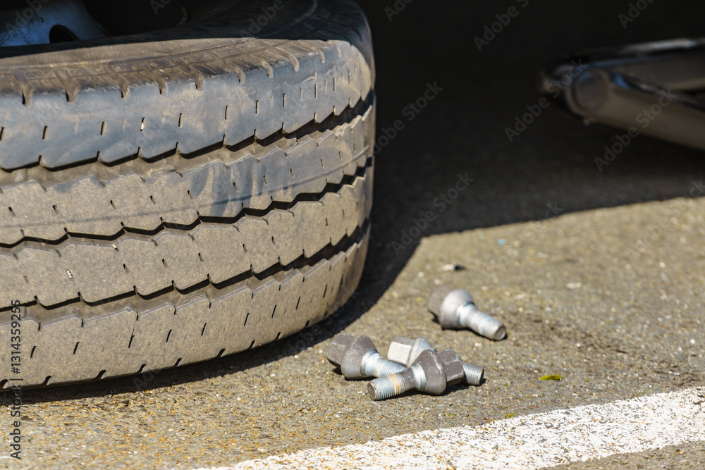 Changing tire car on road